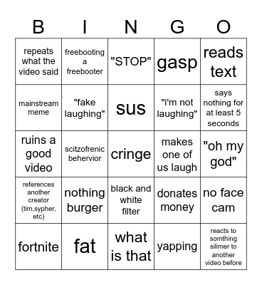 courage reacts bingo Card