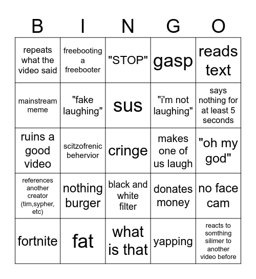 courage reacts bingo Card