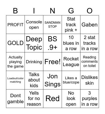 Jon Sandman Bingo Card