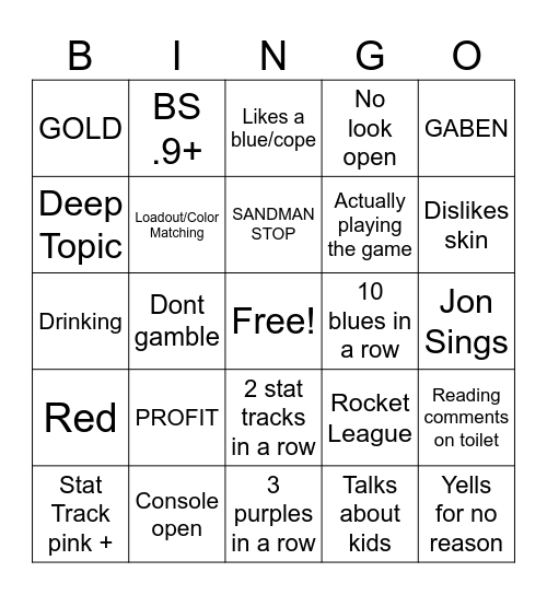 Jon Sandman Bingo Card