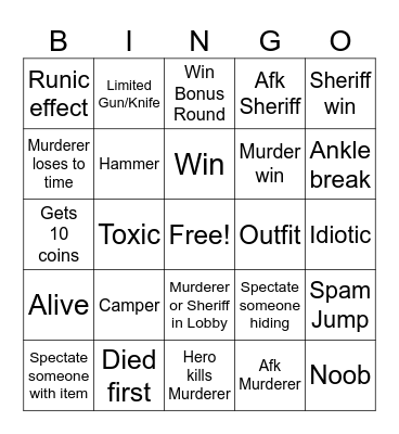 Murder Mystery X Bingo Card
