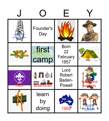 Baden Powell (BP) Bingo Card