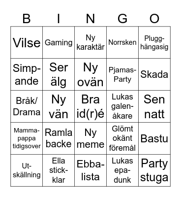 Idreotiskt Bingo Card