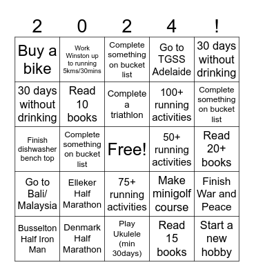 2024 Resolutions Bingo Card
