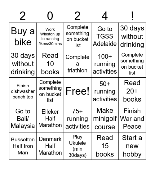 2024 Resolutions Bingo Card