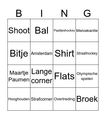 Hockey Bingo Card