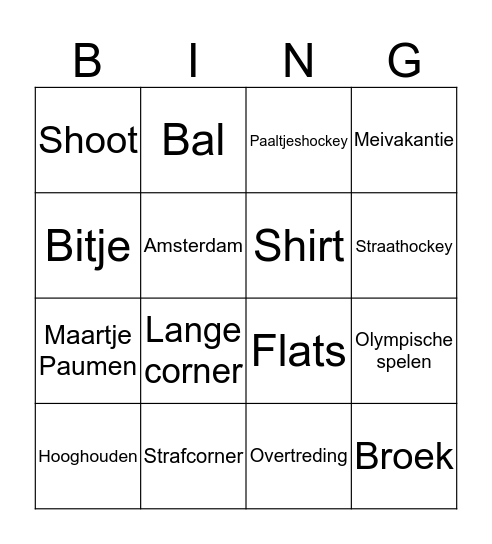 Hockey Bingo Card