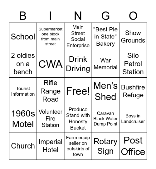 Common Features of Mid Size Country Towns Bingo Card