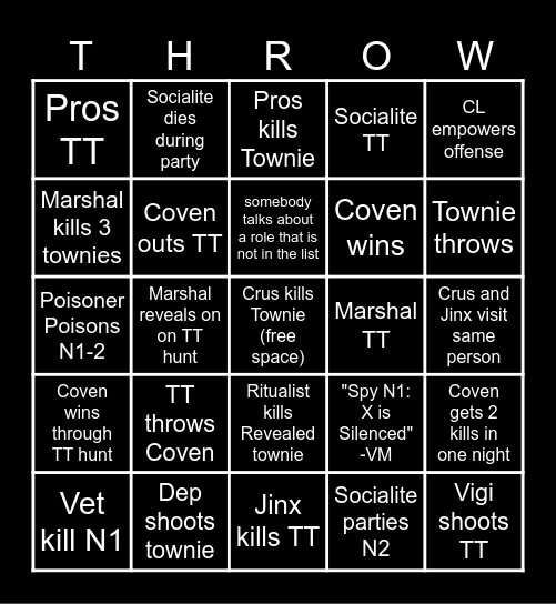 the TT bingo (some roles here might get banned) Bingo Card