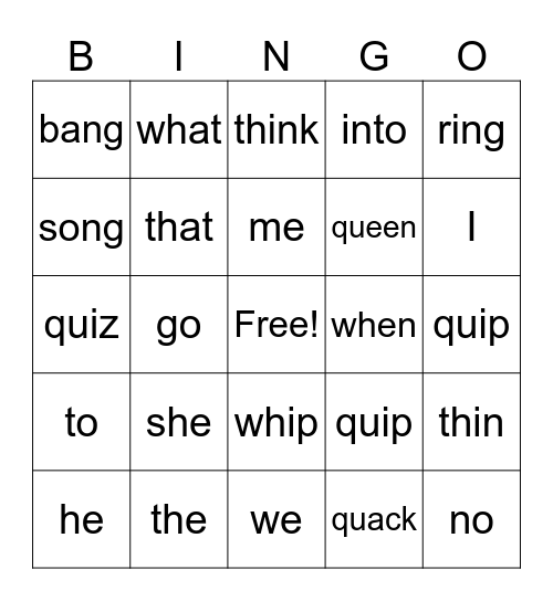 Phonics Bingo Card