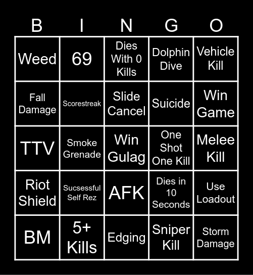 Warzone Bingo Card