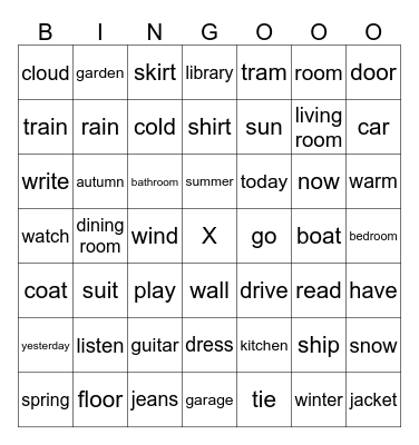 vocab Bingo Card