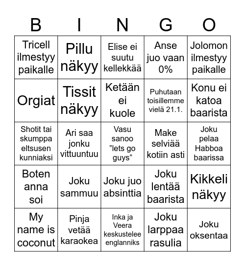 HGT Bingo Card