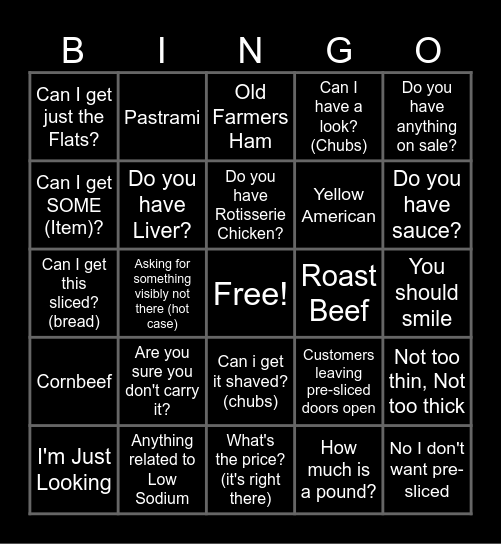 Deli Bingo (NPC Dialogue) Bingo Card