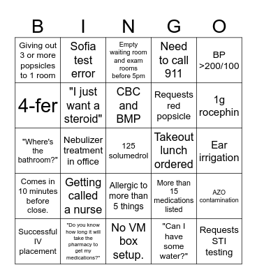 Medical Assistant Bingo Card