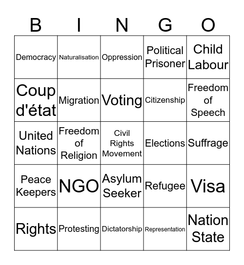 Human Rights and Freedoms Bingo Card