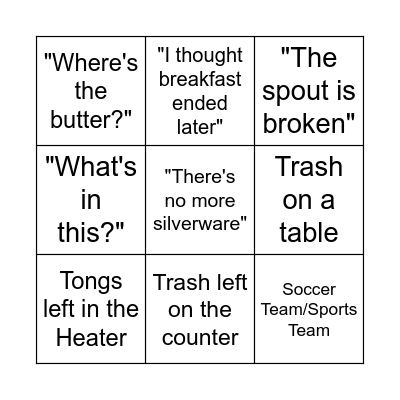 Home 2 Suites Breakfast Bingo Card