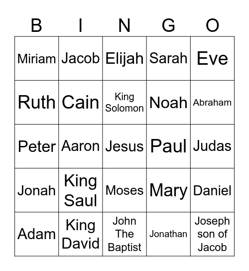 Bible Bingo # 1 Bingo Card
