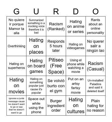 Guldo Bingo Card