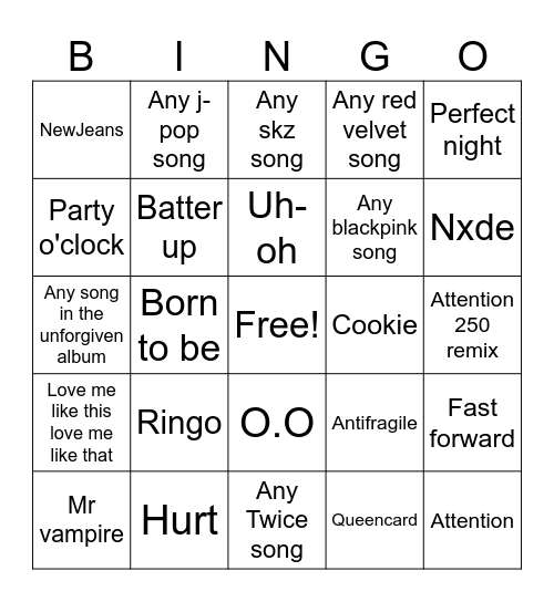 What songs will play in my playlist Bingo Card