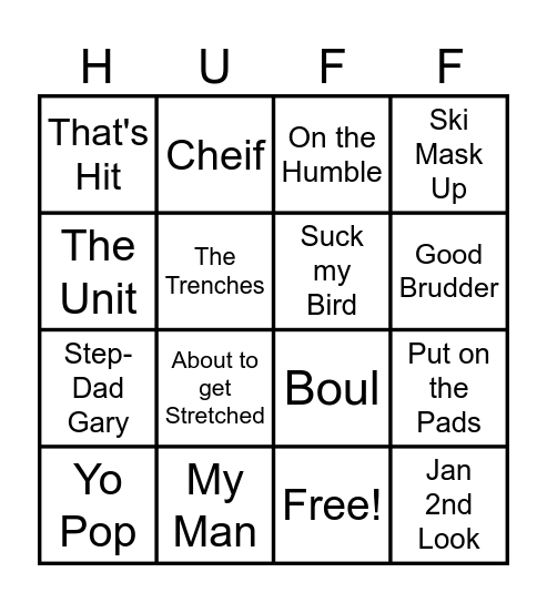 Huff Bingo Card