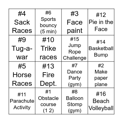 Name:                                    Bingo Card