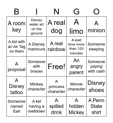 Disney Again! Bingo Card