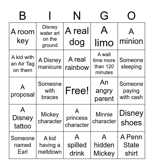 Disney Again! Bingo Card