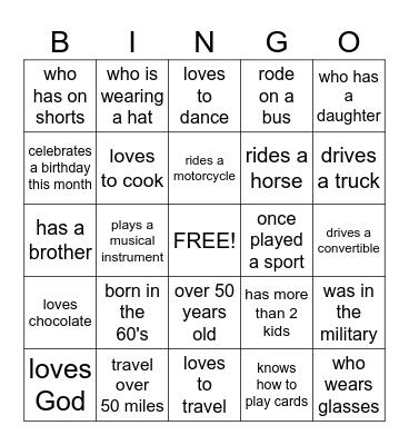 Human Bingo Card