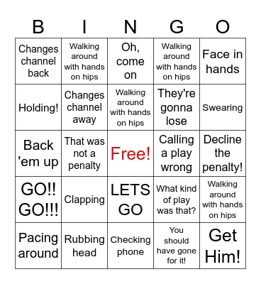 Husband watching football Bingo Card