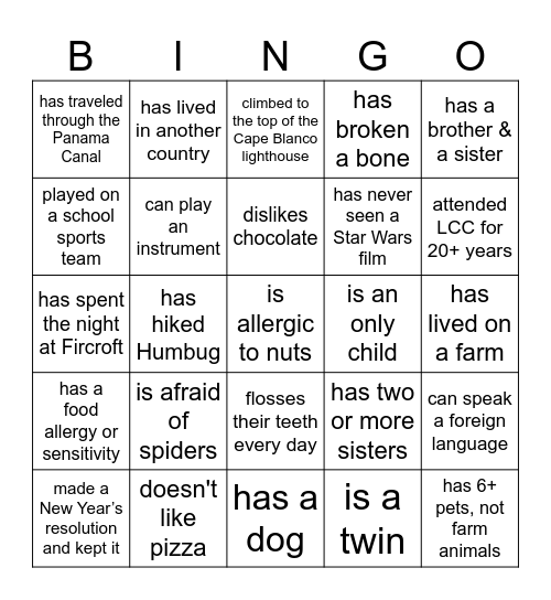 Get to know your sister 2 Bingo Card
