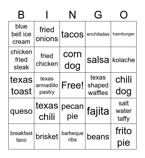 TEXAS FOODS Bingo Card