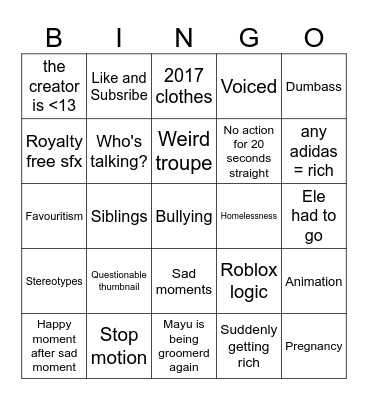 Roblox story bingo! Bingo Card