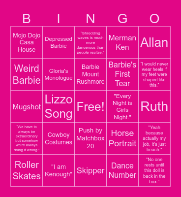 Barbie Movie 2023 Bingo Card
