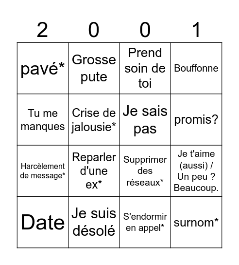 Meluna Bingo Relationnel Bingo Card