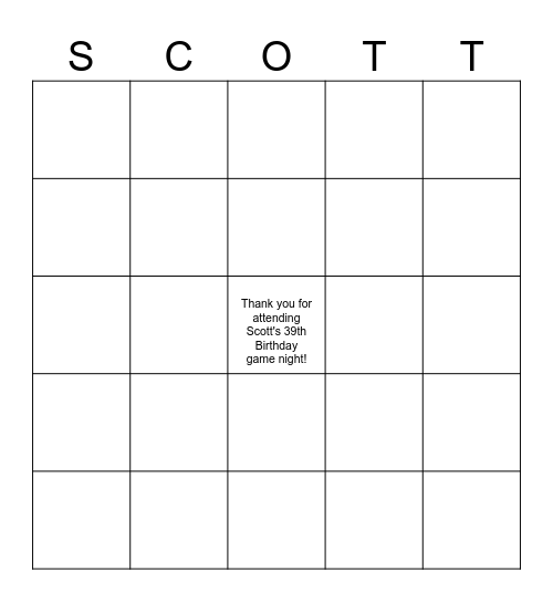 HAPPY BIRTHDAY Bingo Card