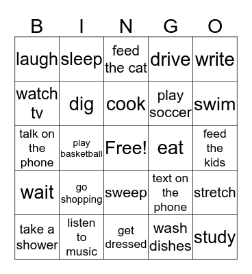 Activities Bingo Card