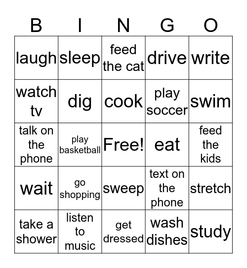 Activities Bingo Card