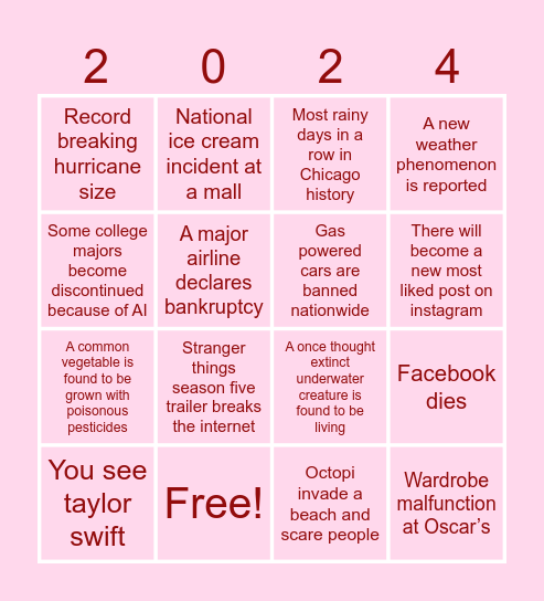 Year of 2024 Bingo Card