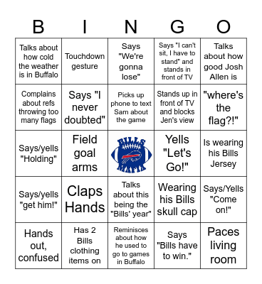 Bills Mafia Game Day Bingo Card