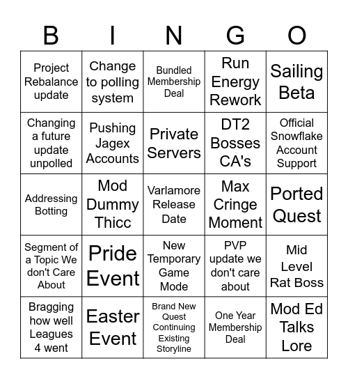 OSRS Winter Summit Bingo Card