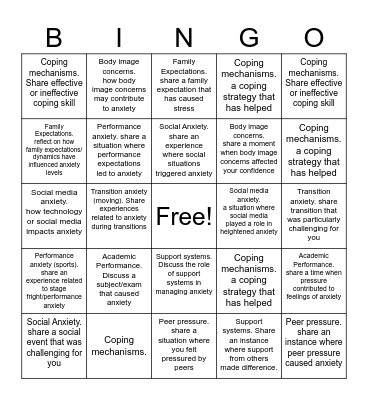 Bingo (anxiety edition) Bingo Card