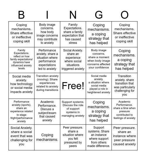 Bingo (anxiety edition) Bingo Card