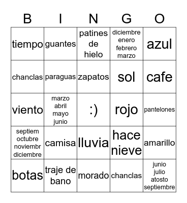 Las Estaciones Y Los Colores  Bingo Card