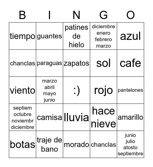 Las Estaciones Y Los Colores  Bingo Card
