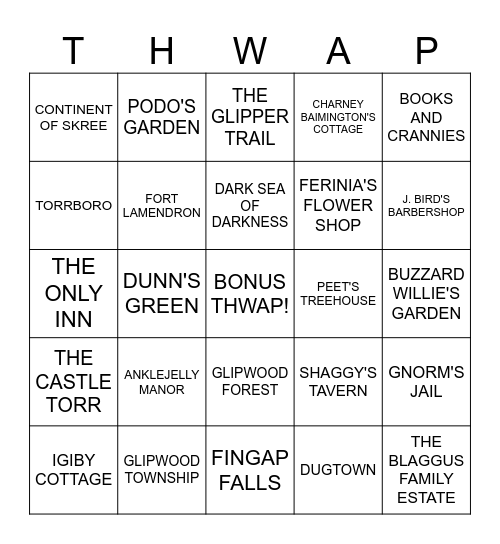 Thwap Bingo Card
