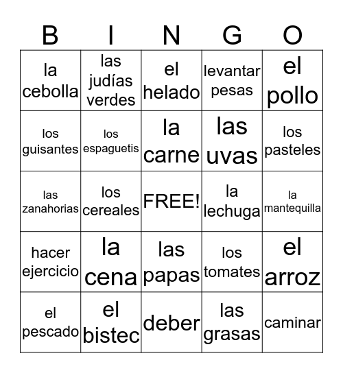 La Comida - 3B Vocabulario Bingo Card