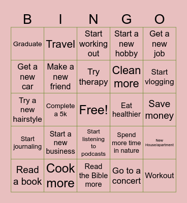 Goal Getter Bingo Card