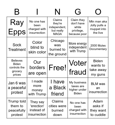 Bigot Bingo Card
