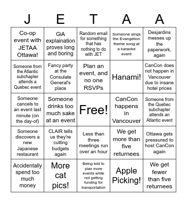 JETAA Q/A 2024-2025 Bingo Card Bingo Card